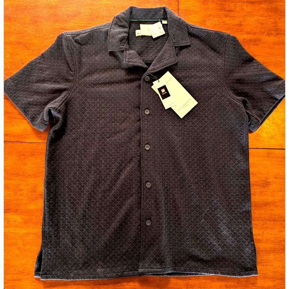 Ike Behar Mens Navy Blue Short Sleeve Button Down Shirt S S26Y4023 NEW